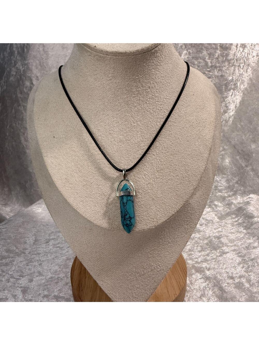 Turquoise crystal pendant cord necklace